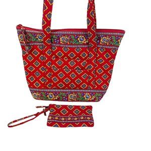 Vera Bradley Villa Red Floral Women's Hand Bag and Wristlet 14" x 5" x 12"